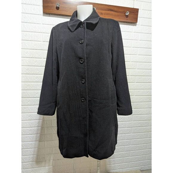 Worthington Women's Black Long-Sleeve Button-Front 100% Wool Long Coat Jacket La - Picture 1 of 6